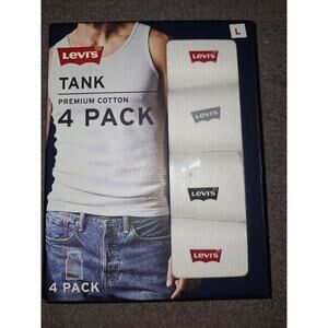 Levis Ribbed Tank‎ Tops Mens 4 Pack Large White Logo 90's